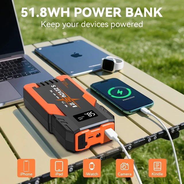 Alt view image 6 of 7 - S ZEVZO ET05 Jump Starter 5000A Portable Car Jump Starter Battery Pack (7.2L Gas/ 5.5L Diesel), 51.8Wh 12V Jump Box with USB Ports, LCD Display and 3 Modes Flashlight