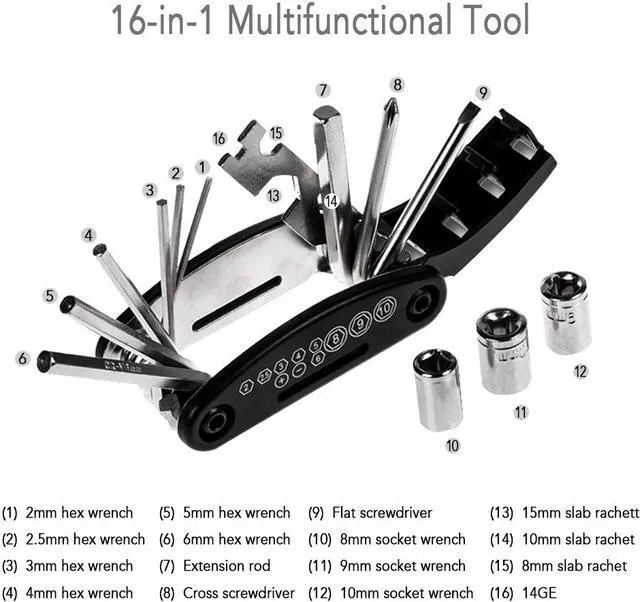 Alt view image 4 of 7 - Bike Repair Tool Kits Bicycle Saddle Bag Cycling Seat Pack 16 in 1 Multi Function Repair Tool Kit