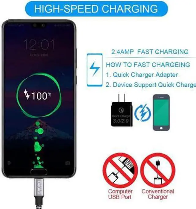 Alt view image 6 of 7 - USB Type C Cable, 3 Pack 6ft USB C to USB A Nylon Braid Fast Charging Cord High Speed Data Sync Transfer Charger Cable Compatible with Galaxy S9, Note, LG, Pixel 2 XL, Huawei, ONEPLUS and More