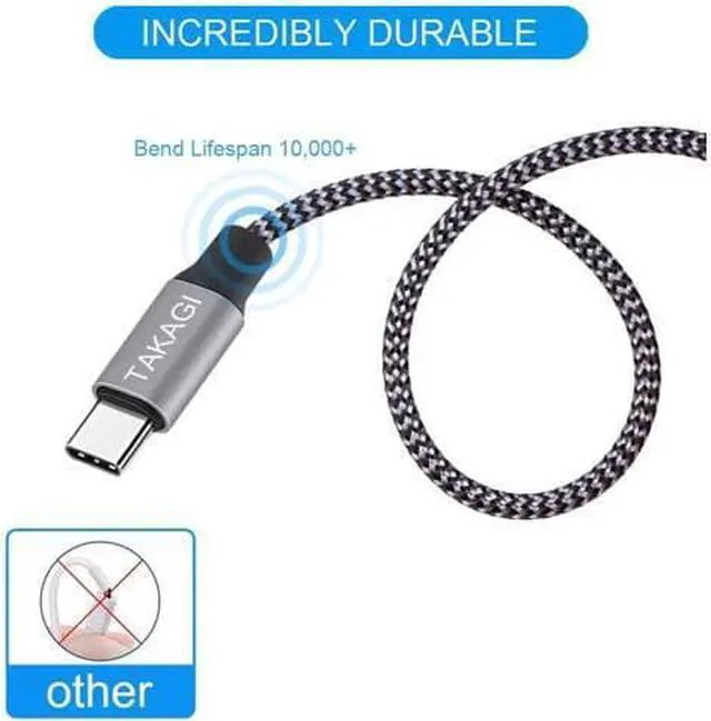 Alt view image 5 of 7 - USB Type C Cable, 3 Pack 6ft USB C to USB A Nylon Braid Fast Charging Cord High Speed Data Sync Transfer Charger Cable Compatible with Galaxy S9, Note, LG, Pixel 2 XL, Huawei, ONEPLUS and More
