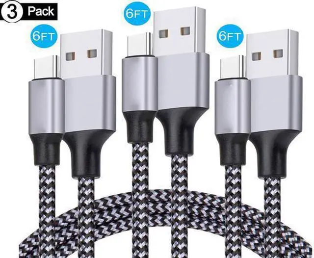 Main image of USB Type C Cable, 3 Pack 6ft USB C to USB A Nylon Braid Fast Charging Cord High Speed Data Sync Transfer Charger Cable Compatible with Galaxy S9, Note, LG, Pixel 2 XL, Huawei, ONEPLUS and More