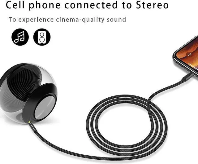 Alt view image 3 of 5 - Aux Cord for Car 3.5mm Audio Stereo Cable Compatible with iPhone 8/12/XS/XR/X/i-Pad/iPod for Car/Home Stereo, Speaker, Headphone, Support All iOS Version -6.6 ft Black…
