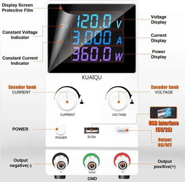 Alt view image 2 of 7 - KUAIQU SPPS-B1203D 120V 3A Temperature Controlled Fan Dc Switching Programmable Power Supply Factory Test Repair Mobile Phone PCB DC Power Supply White