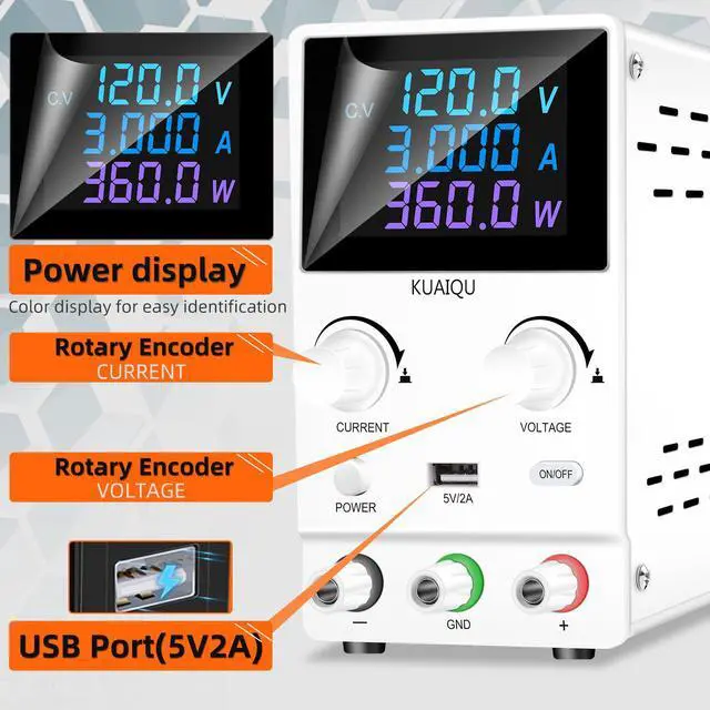 Alt view image 3 of 7 - KUAIQU SPPS-B1203D 120V 3A Temperature Controlled Fan Dc Switching Programmable Power Supply Factory Test Repair Mobile Phone PCB DC Power Supply White