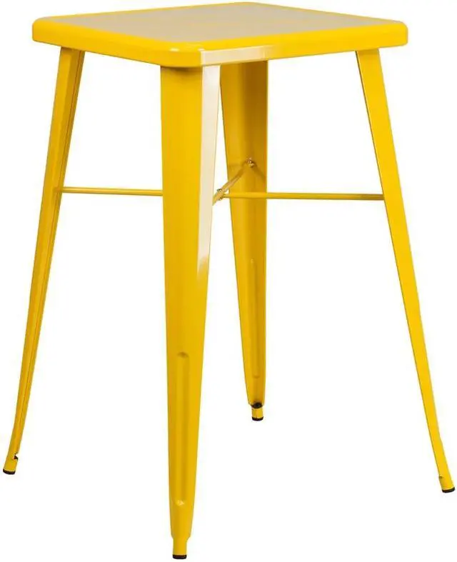 Alt view image 5 of 7 - 23.75'' Square Yellow Metal Indoor-Outdoor Bar Height Table