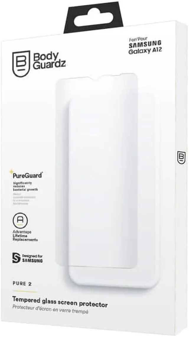 Alt view image 2 of 2 - BodyGuardz Pure 2 Antimicrobial Tempered Glass Screen Protector - Samsung Galaxy A12