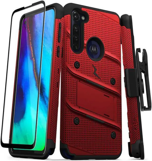 Main image of ZIZO BOLT Series Moto G Stylus Case with Tempered Glass - Red & Black