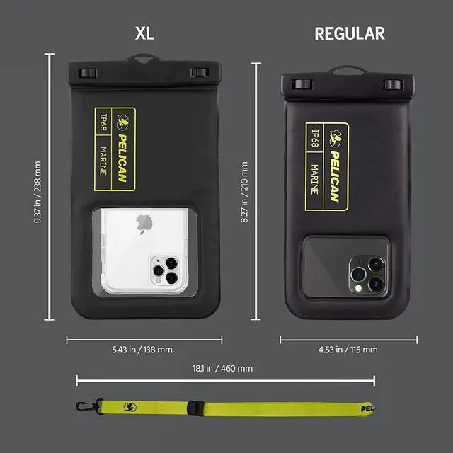 Pelican - Marine Series - IP68 Waterproof Floating Protection Phone Pouch /  Case (Regular Size) -For iPhone 14 Pro Max, 14 Plus, 13, 12, 11 -  Detachable Lanyard, Universal Compatibility - Black/Yellow - Newegg.com