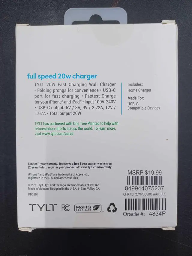 Alt view image 4 of 4 - Fast Charger TYLT Full Speed 20W New Charger (Black) New Sealed