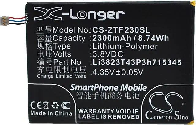 Alt view image 9 of 10 - 2300mah battery for ZTE Grand S Flex p/n Li3823T43P3h715345
