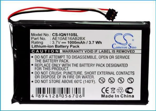 Alt view image 5 of 5 - Battery for Garmin AE10AE16AB2BX Nuvi 1100 1100LM GPS CS-IQN110SL 3.7V 1000mAh