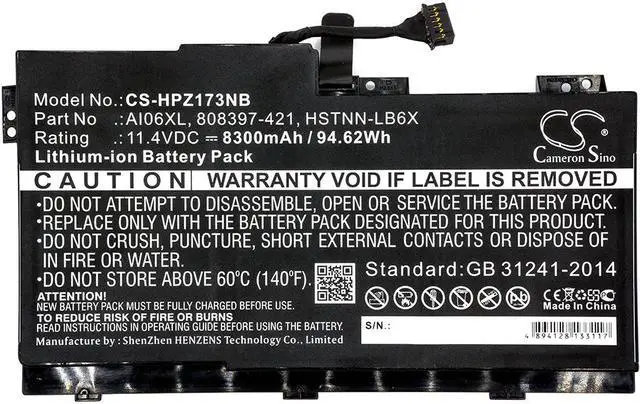 Alt view image 3 of 4 - Battery Replacement for HP ZBook 17 G3 T7V64ET ZBook 17 G3 (T7V67EA) ZBook 17 G3(Y6J66ET) 808397-421 AI06XL HSTNN-C86C 808451-002 A106XL 808451-001 AI06096XL AI06096XL-PR HSTNN-LB6X