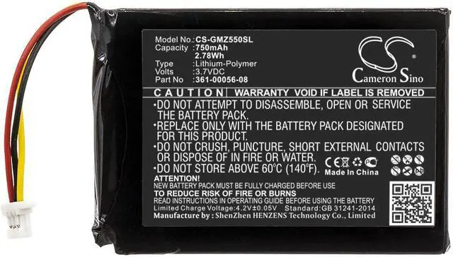 Alt view image 3 of 4 - Battery for Garmin 361-00056-08 DriveSmart 5 55 65 GPS CS-GMZ550SL 3.7V 750mAh