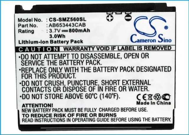 Alt view image 5 of 5 - Estry Battery Replacement for SGH-A687 Impression Freeform II Strive Solstice A887 Instinct Mini S30 SSGH-Z560V Sync A707 AB653443CE AB653443CAB AB603443CA AB603443AASTD AB603443CABSTD AB603443AA