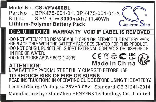 Alt view image 5 of 5 - Battery Replacement for Verifone V400M M435-003-04-NAA-S V400M Plus 4G BPK475-001-01-A BPK475-001-01