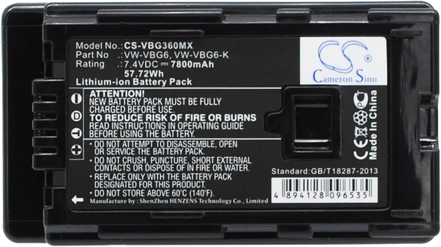 Main image of Estry Battery Replacement for HDC-SDT750K HDC-SD5GK AG-HMR10A HDC-SD8K HDC-TM10S SDR-H80PC HDC-HS700 NV-GS98GK HDC-TM750 AG-AC130AP HDC-TM30 HDC-SD10 AG-AC160AP VW-VBG6-K VW-VBG6PPK VW-VBG6GK VW-VBG6