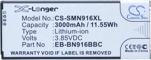 Alt view image 5 of 5 - Estry Battery Replacement for SM-N9100 SM-N9109W SM-N910P SM-N910F 4 ( China Mobile ) SM-N9106W EB-BN916BBE EB-BN916BBC