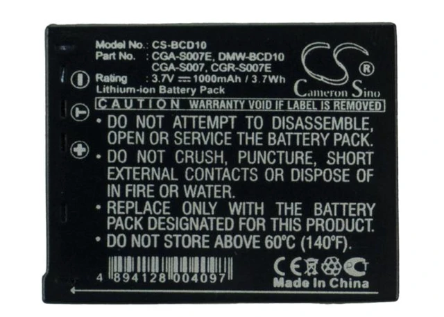Alt view image 5 of 5 - Estry Battery Replacement for DMC-TZ1BK DMC-TZ3GK DMC-TZ4 DMC-TZ2EB-K DMC-TZ2GK DMC-TZ5S DMC-TZ2EF-S DMC-TZ2EG-S DMC-TZ1 CGA-S007A/B DMW-BCD10 CGR-S007E CGA-S007A/1B CGR-S007E/1B CGA-S007 CGA-S007E