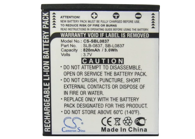 Alt view image 5 of 5 - Estry Battery Replacement for Digimax L73 Digimax NV5 Digimax NV15 Digimax i6 PMP Digimax i5 Digimax NV7 Digimax L80 Digimax i50 SLB-0837 SB-L0837