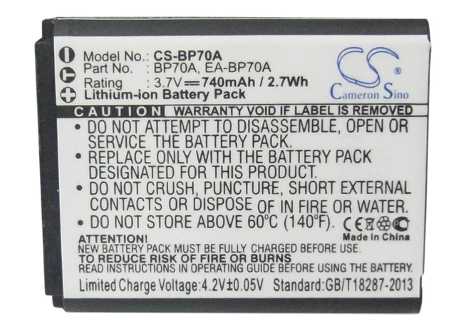 Alt view image 5 of 5 - Estry Battery Replacement for EC-ST65ZZBPUUS ST91 ST72 MV800 PL101 ST700 PL81 ST90 EC-ST95ZZBPBUS BP-70A BP-70EP EA-BP70A SLB-70A