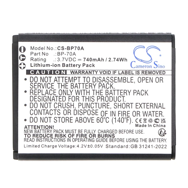 Alt view image 3 of 5 - Estry Battery Replacement for EC-ST65ZZBPUUS ST91 ST72 MV800 PL101 ST700 PL81 ST90 EC-ST95ZZBPBUS BP-70A BP-70EP EA-BP70A SLB-70A
