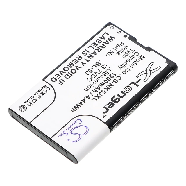 Alt view image 2 of 5 - Estry Battery Replacement for Lumia 525 Asha 200 Lumia 526 5800 Lumia 520 5230 C3 5800 XpressMusic N900 Lumia 520.2 Lumia 530 Asha 201 Glee Lumia 525.2 5900 XpressMusic Lumia 530 Dual SIM BL-5J