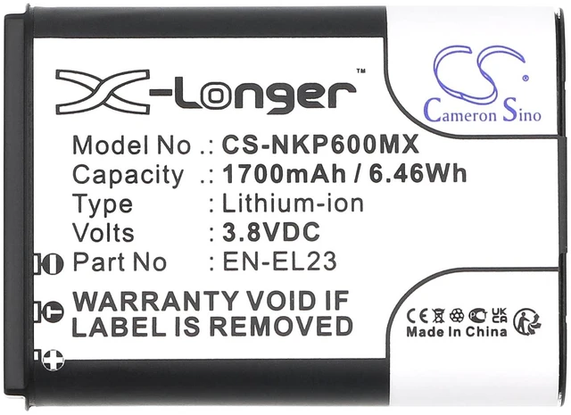 Alt view image 4 of 5 - Estry Battery Replacement for NK Coolpix P610s Coolpix P900 Coolpix P610 Coolpix S810c Coolpix P900s Coolpix P600 EN-EL23