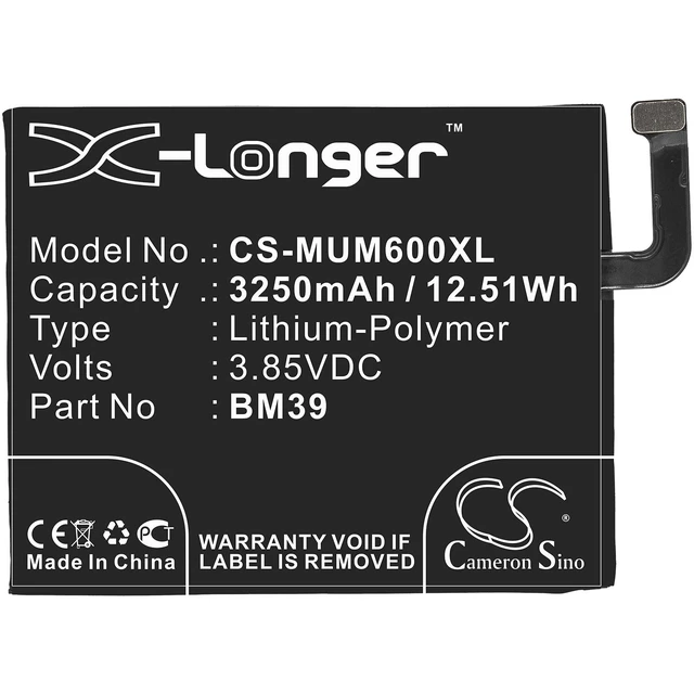 Alt view image 3 of 5 - Estry Battery Replacement for 6 6 Dual SIM TD-LTE BM39