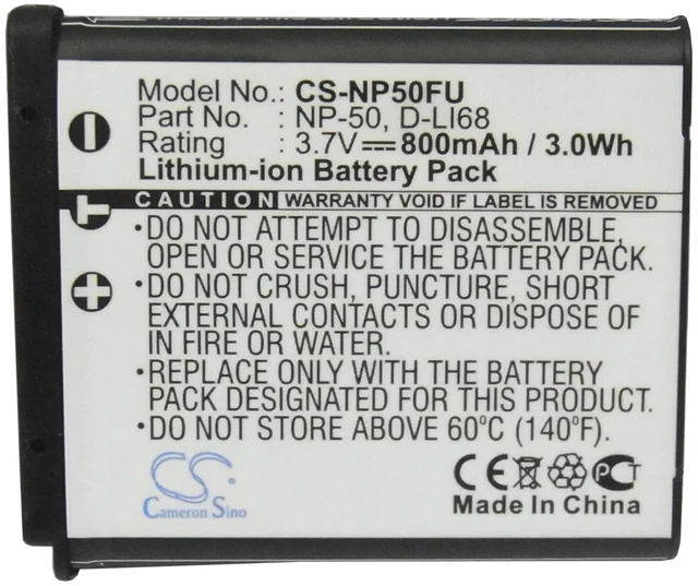 Alt view image 5 of 5 - Estry Battery Replacement for OptioS10 OptioA36 OptioS12 D-LI68