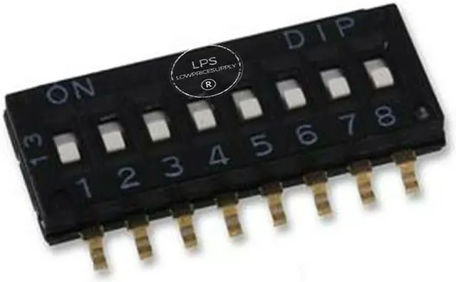 Main image of DIP / SIP Switch, Flush Slide, 8 Circuits, Slide, Surface Mount, SPST, 24 VDC, 2