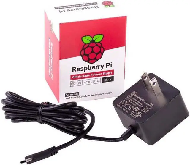 Alt view image 5 of 6 - Official Raspberry Pi 4 4B Power Supply, Output: 5.1V / 3A, USB-C, 1.5m 18AWG (Black)
