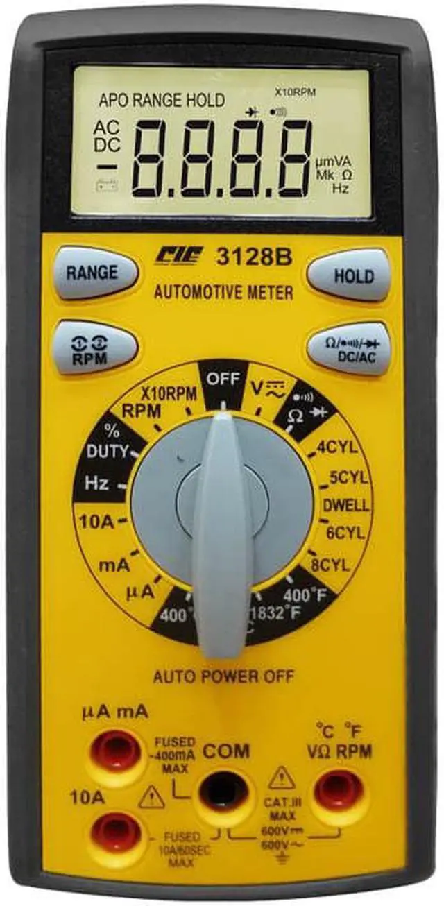 Main image of 3128B - MULTIMETER DIGITAL AUTO 10A AUTOMOTIVE RPM DUTY CYCLE TEMP