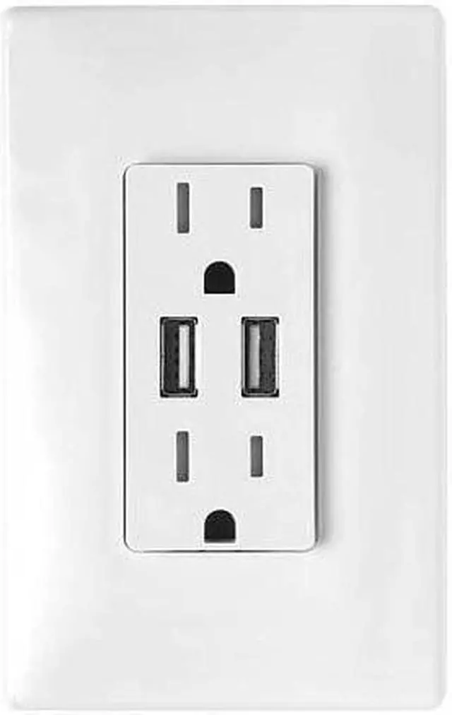 Alt view image 2 of 2 - LQ-2 - ELECTRICAL RECEPTACLE 2POS USBX2 3.1A DECORA WALLPLATE WHITE