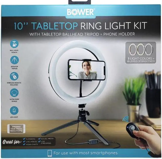 Alt view image 3 of 4 - WATRL10 - SELFIE RING LIGHT 10IN TRIPOD+PH HOLDER W/3 LIGHT COLOUR AND REMOTE