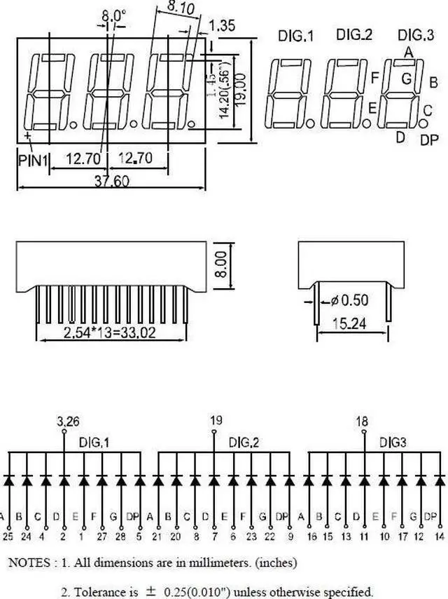 Alt view image 2 of 2 - BWF-2421 - DISPLAY 7SEG 3CH RED CC 20MM