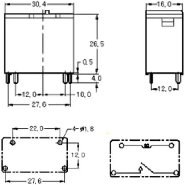 Alt view image 3 of 3 - HR-CR6DC24V - RELAY DC 24V 1P1T 20A 4P PCMT 20A/250VAC