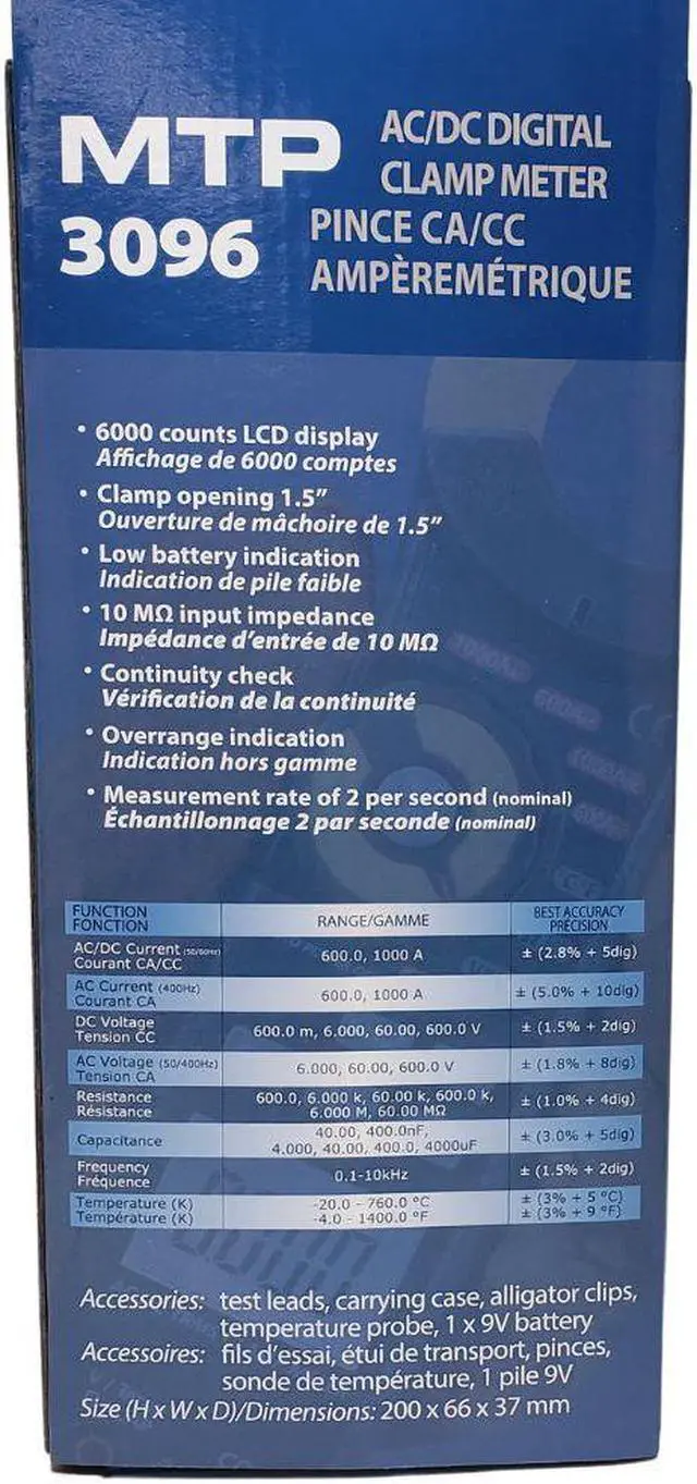 Alt view image 5 of 5 - MTP 3096 - MULTIMETER DIGITAL CLAMP AC/DC catiii 600vac/1000a