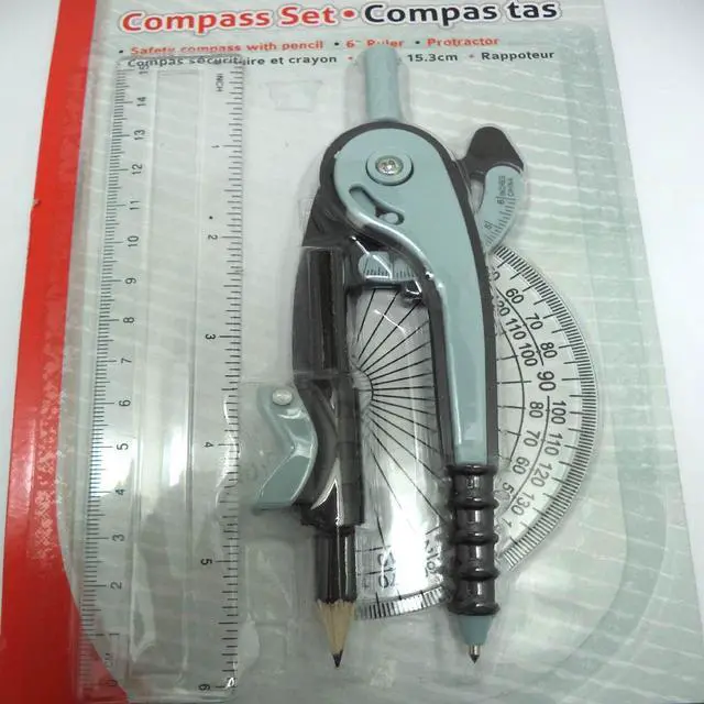 Alt view image 2 of 2 - 30736 - COMPASS AND RULER SET 3PCS COMPASS WITH PENCIL  PROTRACTOR