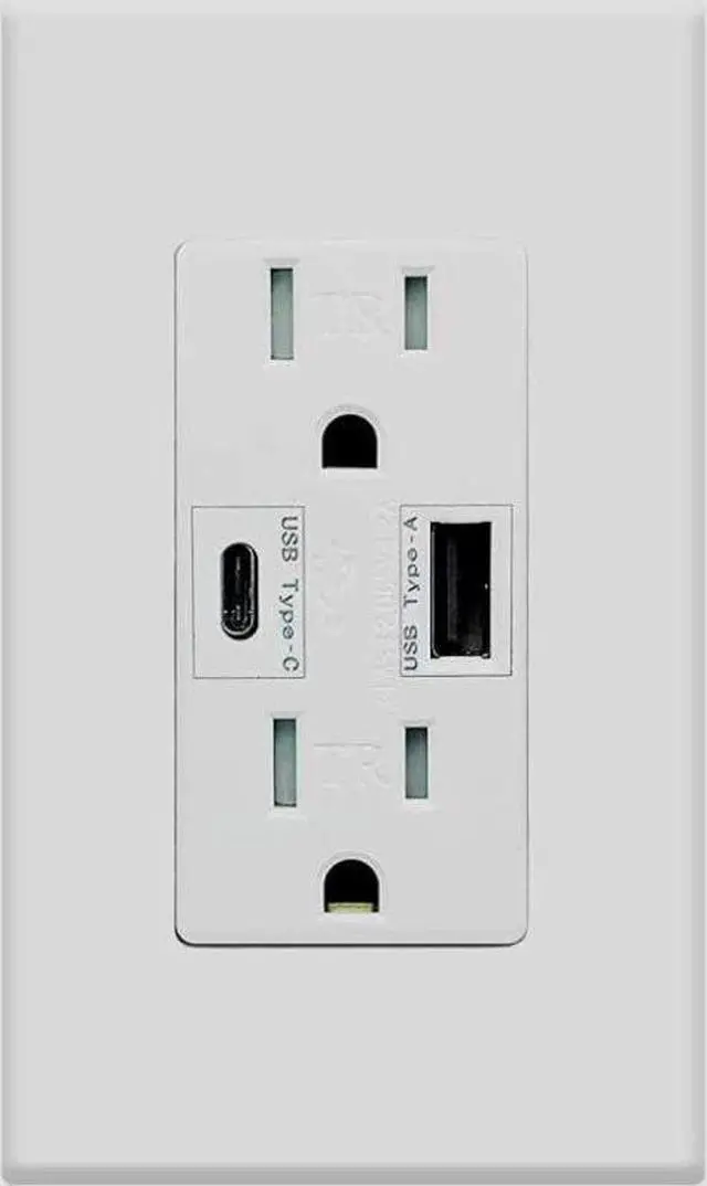 Main image of LQ-3 - ELECTRICAL RECEPTACLE 2POS USB-A 1.2A AND USB-C 3A DECORA WALLPLATE
