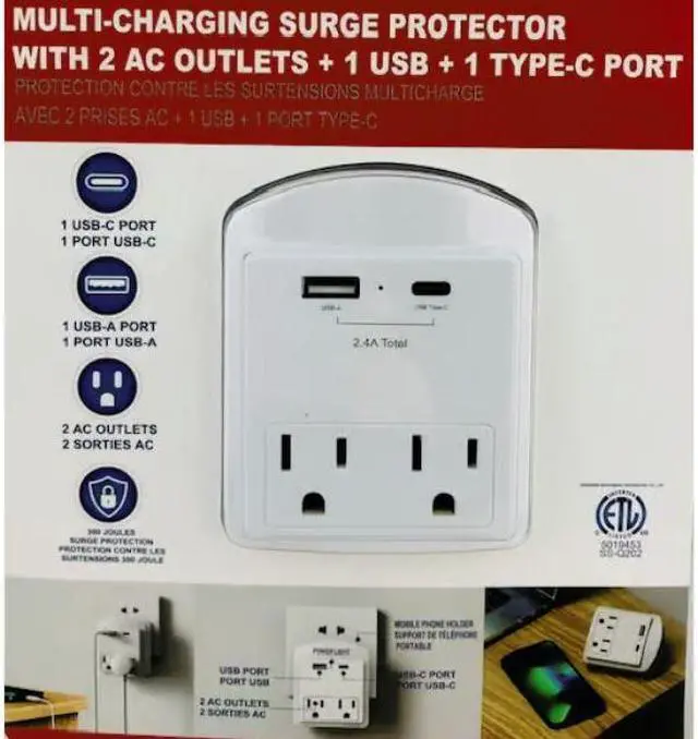 Main image of TS-26 - WALL TAP 2-OUTLET 1USB 1TYPE C PORT 300JOULES SURGE PROTECTION