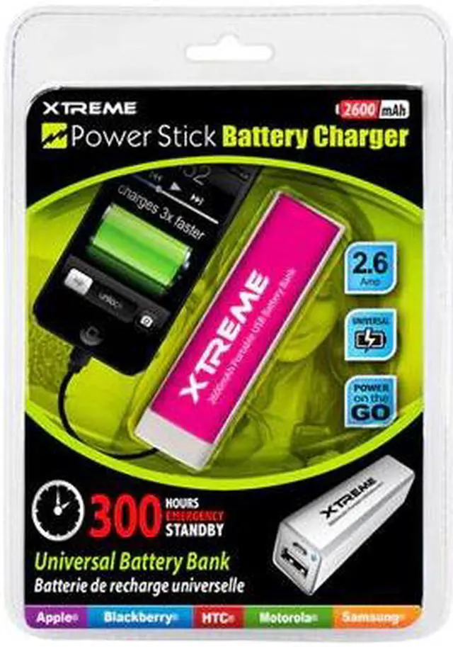 Alt view image 3 of 3 - Xtreme Cables 2600mAh Power Stick Battery Charger, Pink #88263