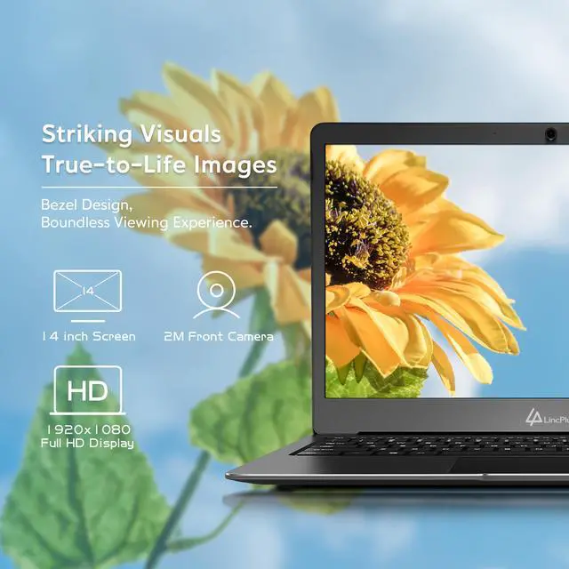 Alt view image 3 of 7 - LincPlus P2 14.1" FHD IPS Laptop, Windows 11 Home S Mode, Intel Celeron N3350, 4GB RAM, 64GB Storage, Metal Body Notebook Computer with USB-C, Expandable SSD for Students & Home Office