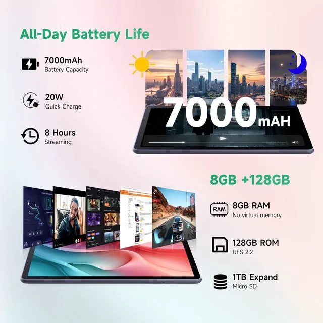 Alt view image 4 of 7 - LincPlus T3 10.4" Android Tablet, 2K IPS Display, MediaTek Helio G99 Octa-Core, 8GB RAM, 128GB UFS 2.2, 1TB Expandable, 7000mAh Battery, WiFi, GPS