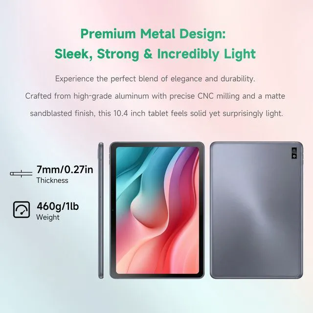 Alt view image 7 of 7 - LincPlus T3 10.4" Android Tablet, 2K IPS Display, MediaTek Helio G99 Octa-Core, 8GB RAM, 128GB UFS 2.2, 1TB Expandable, 7000mAh Battery, WiFi, GPS