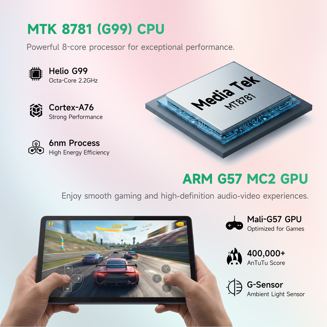 Alt view image 3 of 7 - LincPlus T3 10.4" Android Tablet, 2K IPS Display, MediaTek Helio G99 Octa-Core, 6GB RAM, 128GB UFS 2.2, 1TB Expandable, 7000mAh Battery, WiFi, GPS