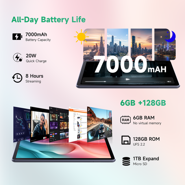 Alt view image 4 of 7 - LincPlus T3 10.4" Android Tablet, 2K IPS Display, MediaTek Helio G99 Octa-Core, 6GB RAM, 128GB UFS 2.2, 1TB Expandable, 7000mAh Battery, WiFi, GPS