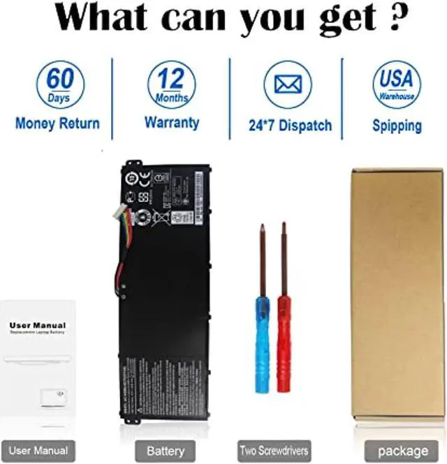 Alt view image 7 of 7 - Ac14b8k Battery For Acer Predator Helios 300 N17c1 Ph315-51 Ph315-52 G3-571 G3-572 N18q13 Nitro 5 An515 An515-53 An515-54 Aspire R5-471T R5-571T R5-571Tg Chromebook Cb5-571 Swift Sf314 4Icp5/57/80