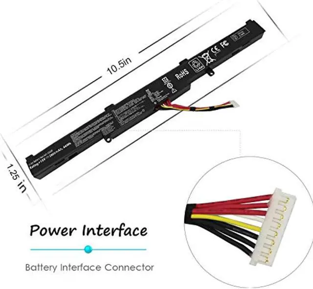 Alt view image 3 of 7 - Vinpera A41-X550e Battery For Asus X450 X550 X550e X550l X550lb X550v X550z X550za X751l K550 K550d F450 F450c X751m X750j X750ja 15V