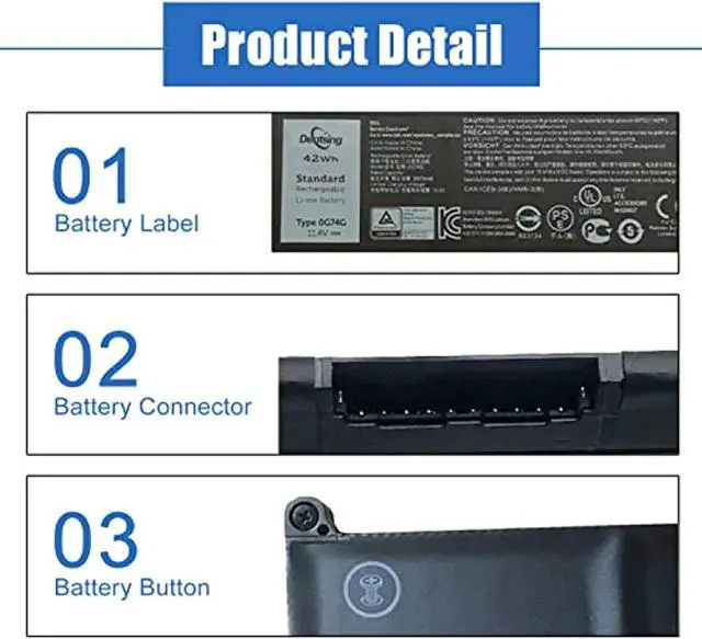 Alt view image 3 of 6 - 42Wh 0G74g Laptop Battery Compatible With Dell Latitude 5300 5310 7300 7400 5300/5310 2-In-1 Series Notebook 0G74g Og74g 02Pfpw 11.4V/3500Mah 3-Cell