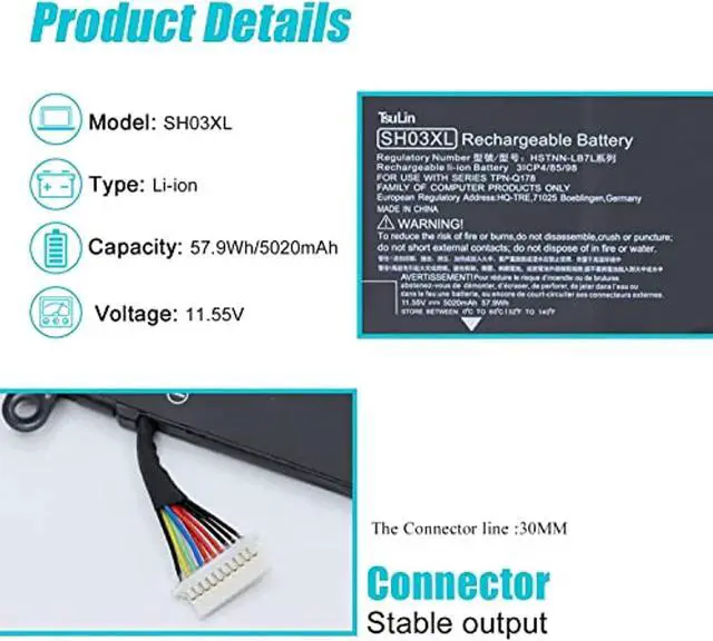 Alt view image 2 of 7 - Sh03xl 859356-855 Laptop Battery For Hp Spectre X360 13-Ac0xx 13-W023dx 13-Ac023dx 13-Ac033dx 13-W013dx 13-W031ng 13-W002ng 13-W003ng Series Notebook Hstnn-Lb7l 859026-421 901308-421 Connector-30Mm